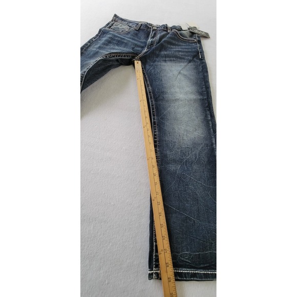 True Luck Jeans Men`s Size 36x30 Blue Denim Bootcut Stretch Western Embroidered - Picture 2 of 11